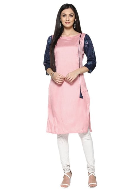 Ziyaa Pink Textured Poly Silk Straight Kurta Ziyaa Pink Textured Poly Silk Straight Kurta