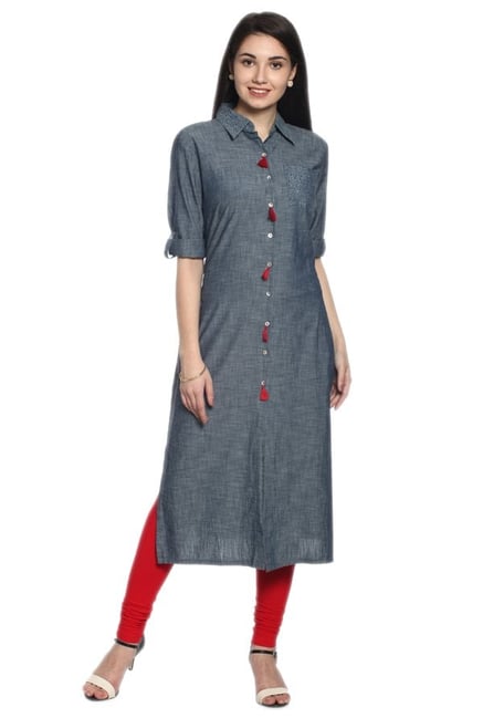 Soch Grey Textured Denim Kurta Soch Grey Textured Denim Kurta