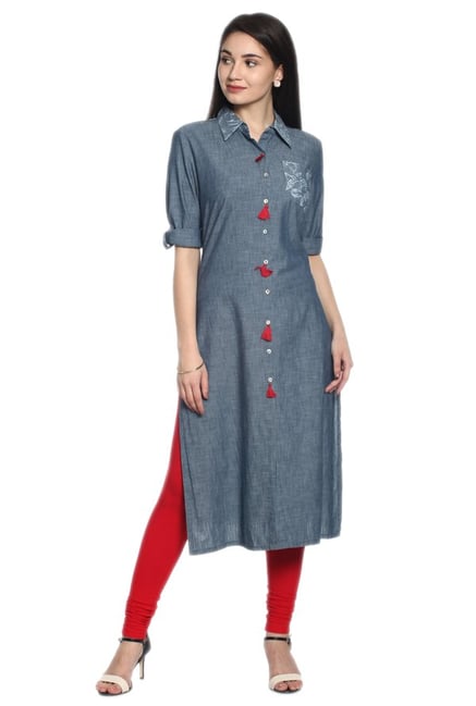 Soch Grey Textured Denim Kurta Soch Grey Textured Denim Kurta
