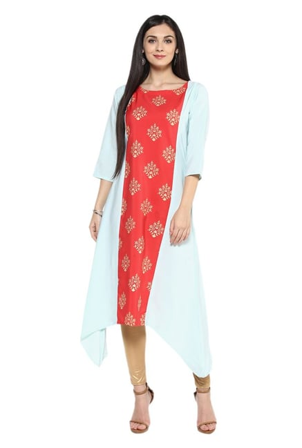 Ziyaa Blue & Red Printed Crepe Kurta Ziyaa Blue & Red Printed Crepe Kurta