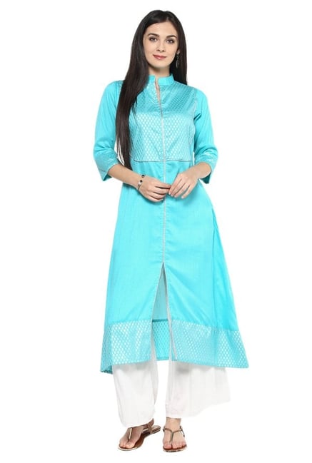 Ziyaa Blue Printed Poly Silk Kurta Ziyaa Blue Printed Poly Silk Kurta