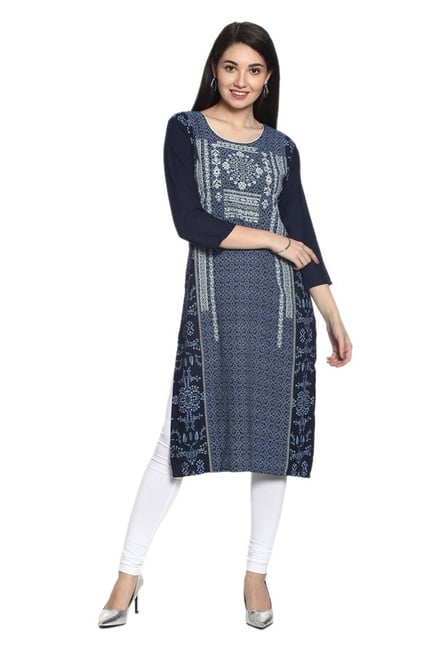 Soch Navy Printed Rayon Kurta Soch Navy Printed Rayon Kurta