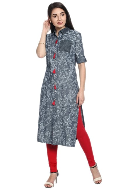 Soch Grey Printed Denim Kurta Soch Grey Printed Denim Kurta