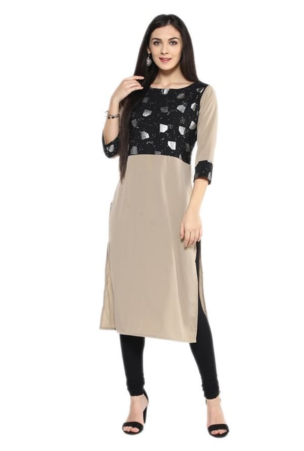Ziyaa Grey Printed Crepe Straight Kurta Ziyaa Grey Printed Crepe Straight Kurta