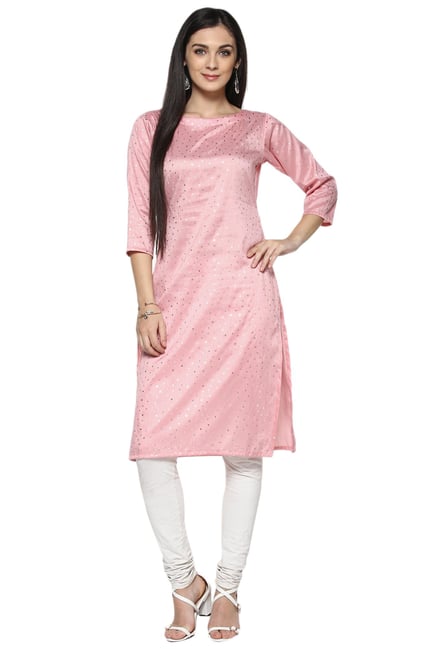 Ziyaa Pink Printed Poly Silk Straight Kurta Ziyaa Pink Printed Poly Silk Straight Kurta
