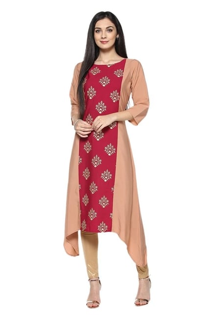 Ziyaa Peach & Red Printed Crepe Kurta Ziyaa Peach & Red Printed Crepe Kurta