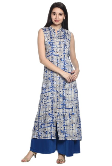Soch Grey & Blue Printed Rayon Kurta Soch Grey & Blue Printed Rayon Kurta