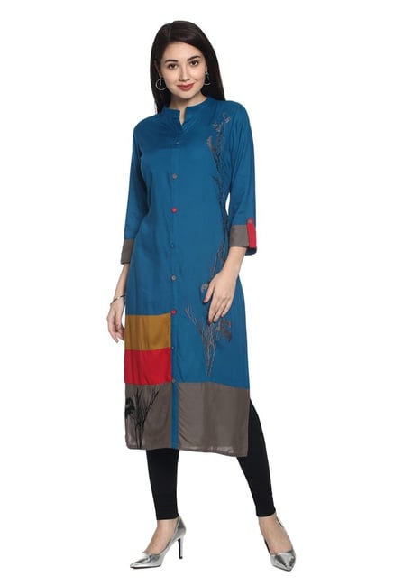 Soch Teal Printed Rayon Kurta Soch Teal Printed Rayon Kurta