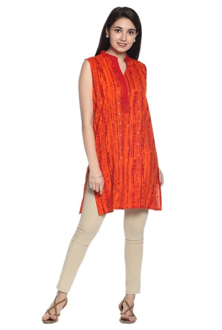 Soch Orange Printed Cotton Kurti Soch Orange Printed Cotton Kurti