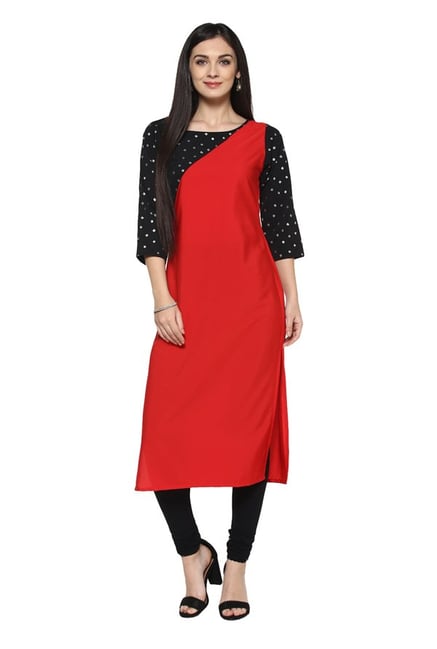Ziyaa Red Bandhani Crepe Straight Kurta Ziyaa Red Bandhani Crepe Straight Kurta