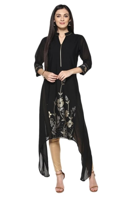 Ziyaa Black Floral Print Crepe Kurta Ziyaa Black Floral Print Crepe Kurta