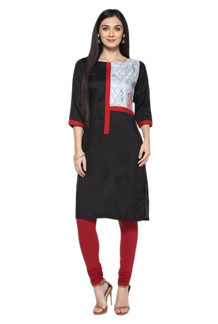 Ziyaa Black Printed Poly Silk Straight Kurta Ziyaa Black Printed Poly Silk Straight Kurta
