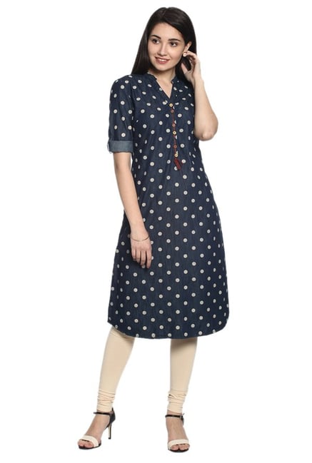 Soch Navy Polka Dot Denim Kurta Soch Navy Polka Dot Denim Kurta
