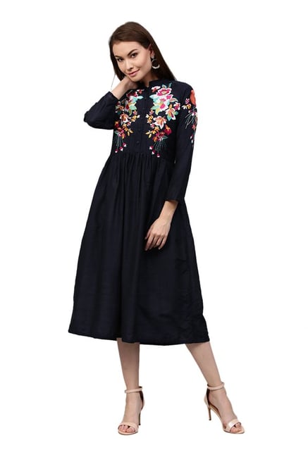 Jaipur Kurti Navy Embroidered Dress Jaipur Kurti Navy Embroidered Dress