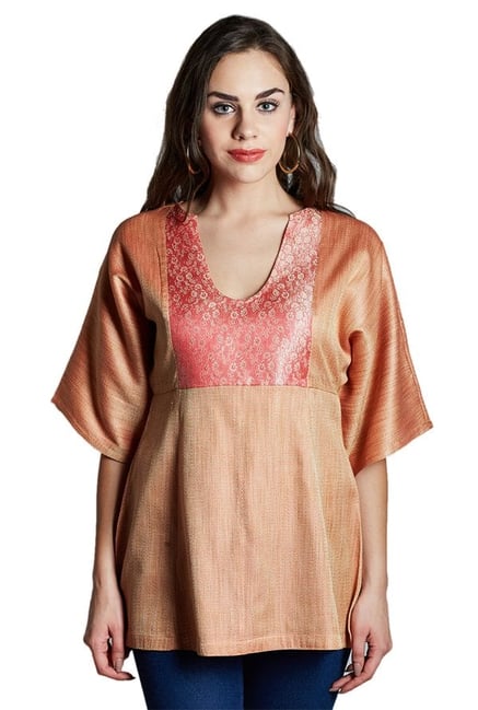 Jaipur Kurti Pink Self Print Jute Top Jaipur Kurti Pink Self Print Jute Top
