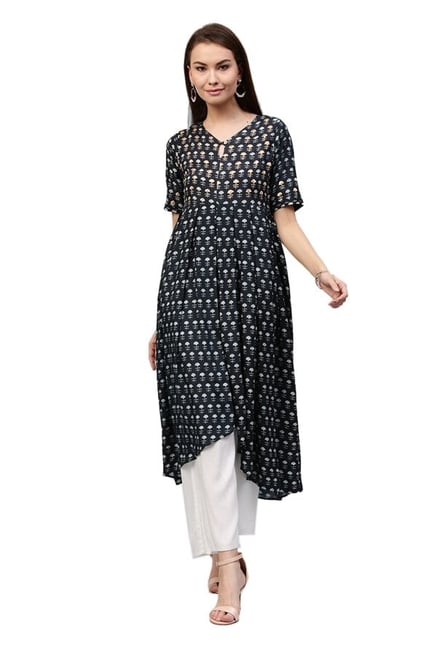 Jaipur Kurti Navy Embroidered Dress Jaipur Kurti Navy Embroidered Dress