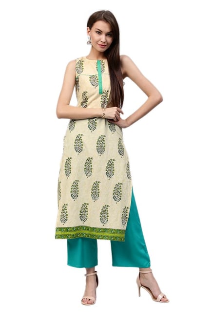Jaipur Kurti Off White Paisley Print Cotton Long Kurta Jaipur Kurti Off White Paisley Print Cotton Long Kurta