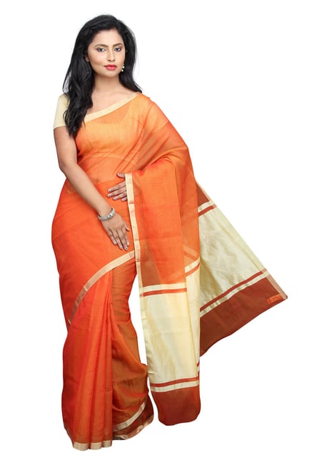 Pavecha's Orange Checks Cotton Silk Kota Doria Kota Saree Pavecha's Orange Checks Cotton Silk Kota Doria Kota Saree