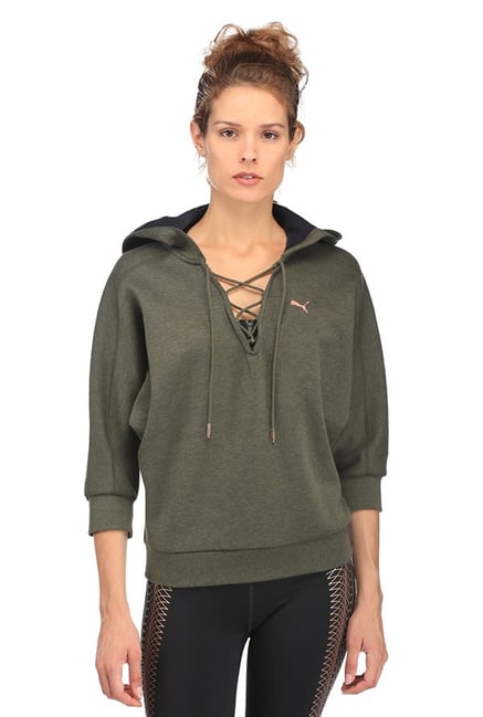 Puma Olive Textured Yogini Cropped Hoodie Puma Olive Textured Yogini Cropped Hoodie