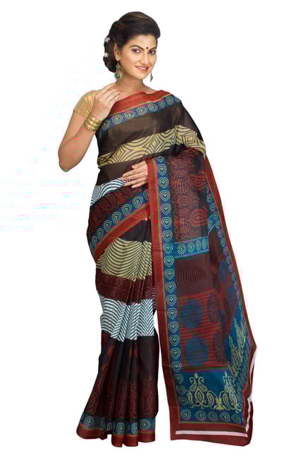 Pavecha's Black & Red Cotton Polyblend Mangalagiri Saree Pavecha's Black & Red Cotton Polyblend Mangalagiri Saree