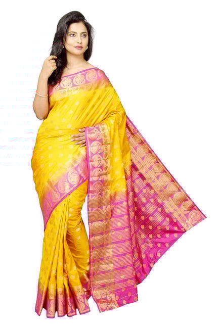 Pavecha's Yellow Printed Taffeta Saree Pavecha's Yellow Printed Taffeta Saree