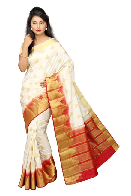 Pavecha's White Printed Taffeta Saree Pavecha's White Printed Taffeta Saree