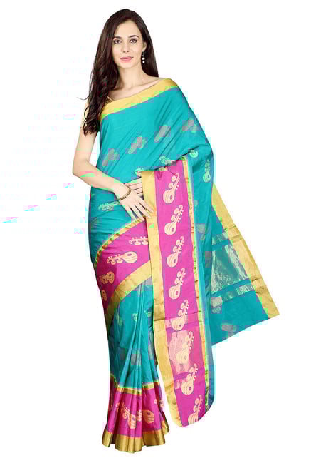 Pavecha's Green Printed Cotton Silk Banarasi Saree Pavecha's Green Printed Cotton Silk Banarasi Saree