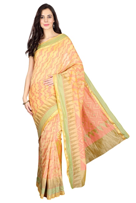 Pavecha's Yellow Printed Cotton Silk Banarasi Saree Pavecha's Yellow Printed Cotton Silk Banarasi Saree