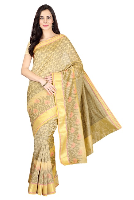 Pavecha's Yellow Printed Cotton Silk Banarasi Saree Pavecha's Yellow Printed Cotton Silk Banarasi Saree