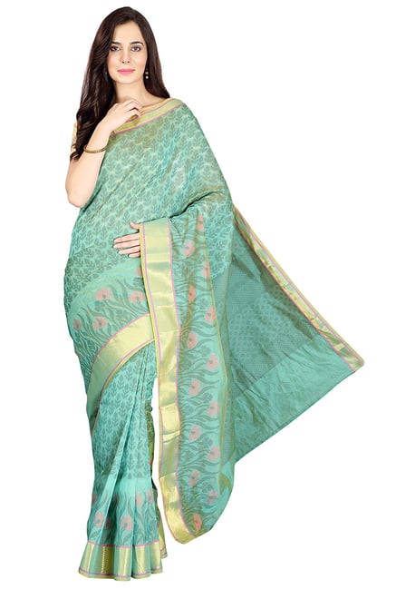 Pavecha's Green Printed Cotton Silk Banarasi Saree Pavecha's Green Printed Cotton Silk Banarasi Saree