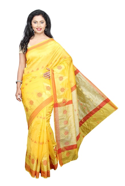 Pavecha's Yellow Printed Cotton Silk Banarasi Saree Pavecha's Yellow Printed Cotton Silk Banarasi Saree