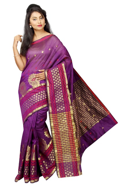 Pavecha's Purple Printed Cotton Silk Banarasi Saree Pavecha's Purple Printed Cotton Silk Banarasi Saree