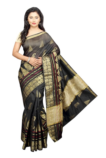 Pavecha's Black Printed Cotton Silk Banarasi Saree Pavecha's Black Printed Cotton Silk Banarasi Saree