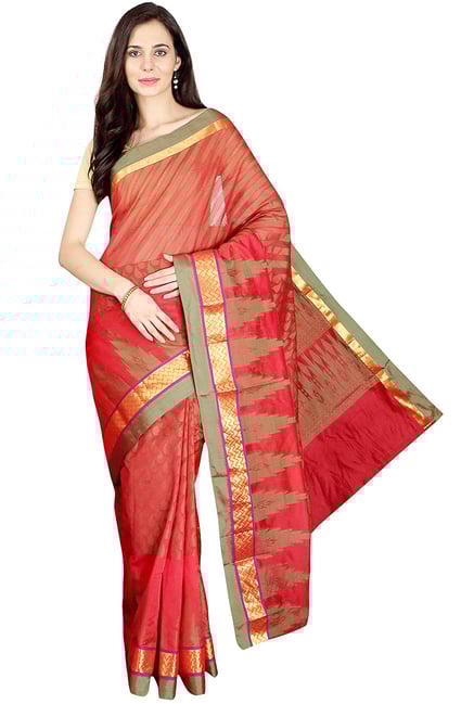 Pavecha's Red Printed Cotton Silk Banarasi Saree Pavecha's Red Printed Cotton Silk Banarasi Saree