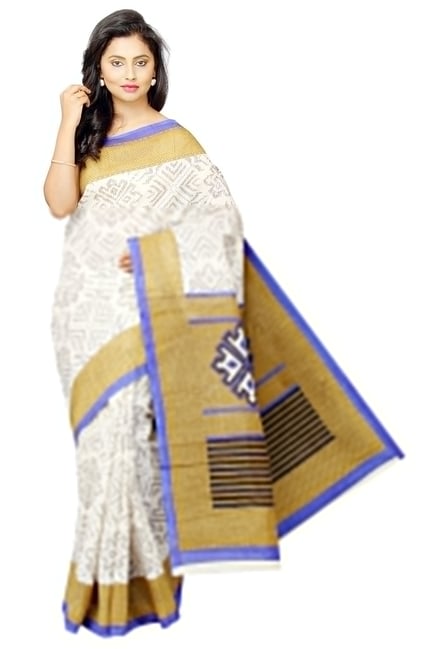 Pavecha's White & Purple Cotton Polyblend Mangalagiri Saree Pavecha's White & Purple Cotton Polyblend Mangalagiri Saree