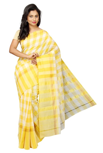 Pavecha's Yellow & White Checks Cotton Venkatagiri Saree Pavecha's Yellow & White Checks Cotton Venkatagiri Saree