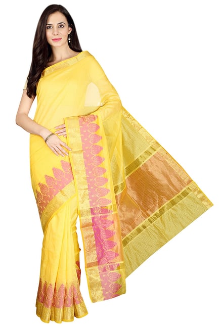 Pavecha's Yellow Checks Cotton Silk Kota Doria Kota Saree Pavecha's Yellow Checks Cotton Silk Kota Doria Kota Saree