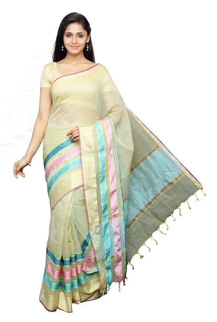 Pavecha's Green Checks Cotton Silk Saree Pavecha's Green Checks Cotton Silk Saree