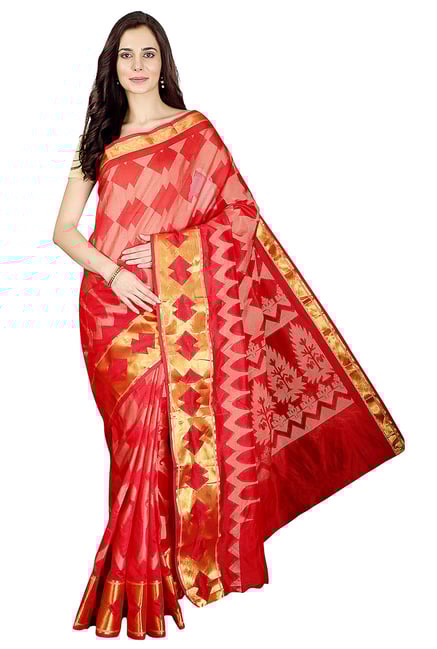 Pavecha's Red Printed Cotton Silk Banarasi Saree Pavecha's Red Printed Cotton Silk Banarasi Saree