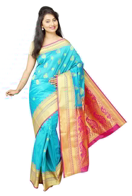 Pavecha's Blue Printed Silk Kanjivaram Saree Pavecha's Blue Printed Silk Kanjivaram Saree