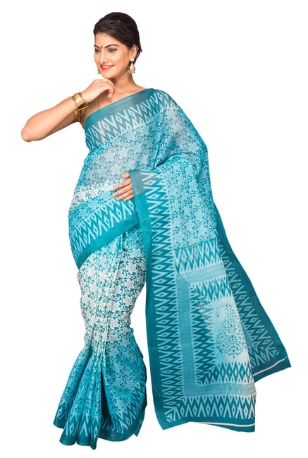 Pavecha's Green Printed Cotton Polyblend Mangalagiri Saree Pavecha's Green Printed Cotton Polyblend Mangalagiri Saree