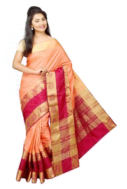Pavecha's Peach Printed Taffeta Saree Pavecha's Peach Printed Taffeta Saree