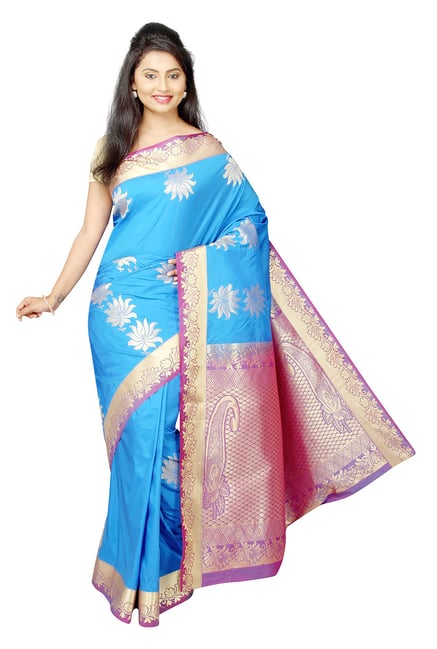 Pavecha's Blue Printed Silk Kanjivaram Saree Pavecha's Blue Printed Silk Kanjivaram Saree