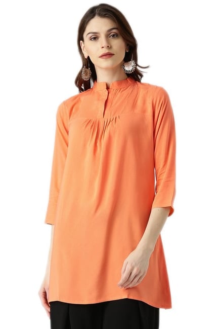 Libas Orange Regular Fit Rayon Viscose A-Line Kurti Libas Orange Regular Fit Rayon Viscose A-Line Kurti