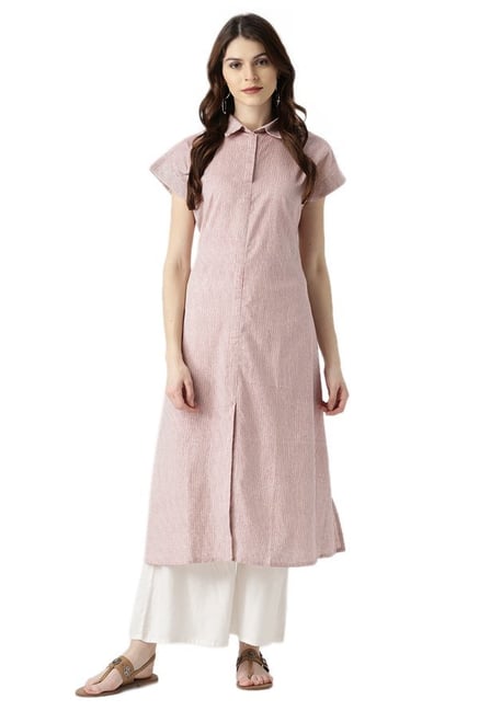 Libas Red Striped Cotton A-Line Kurta Libas Red Striped Cotton A-Line Kurta