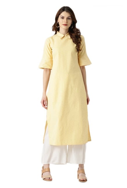 Libas Yellow Striped Cotton Straight Kurta Libas Yellow Striped Cotton Straight Kurta