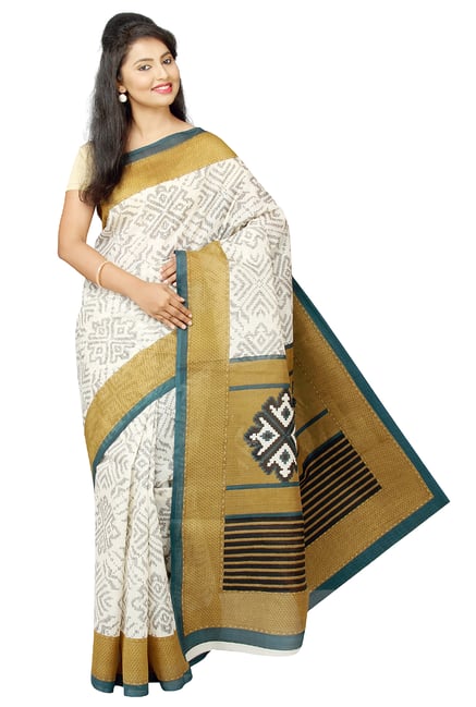 Pavecha's White & Navy Cotton Polyblend Mangalagiri Saree Pavecha's White & Navy Cotton Polyblend Mangalagiri Saree