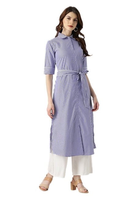 Libas Blue Striped Cotton A-Line Kurta Libas Blue Striped Cotton A-Line Kurta