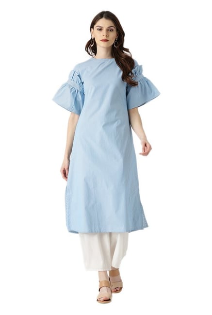 Libas Blue Striped Cotton A-Line Kurta Libas Blue Striped Cotton A-Line Kurta
