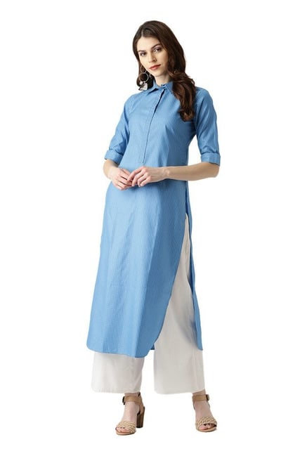 Libas Blue Checks Polyester Pathani Kurta Libas Blue Checks Polyester Pathani Kurta